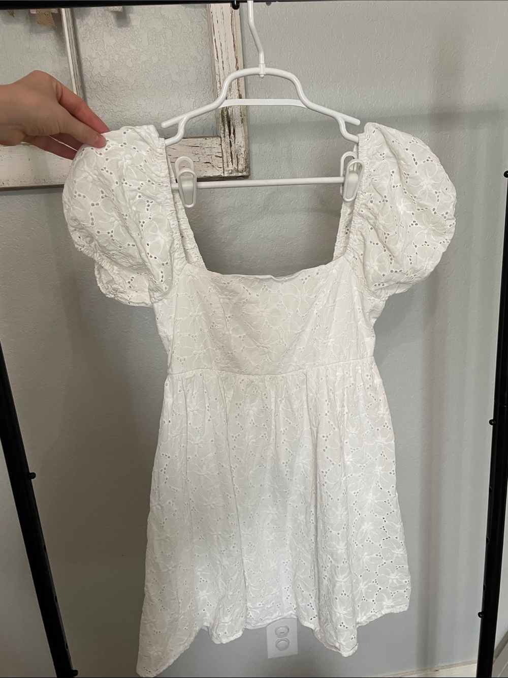 Altar'd State White Eyelet Puff Sleeve Mini Dress